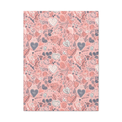 Springtime Blushing Hearts and Leaves - Whimsical Romance Wall Art Canvas - Pattern Symphony