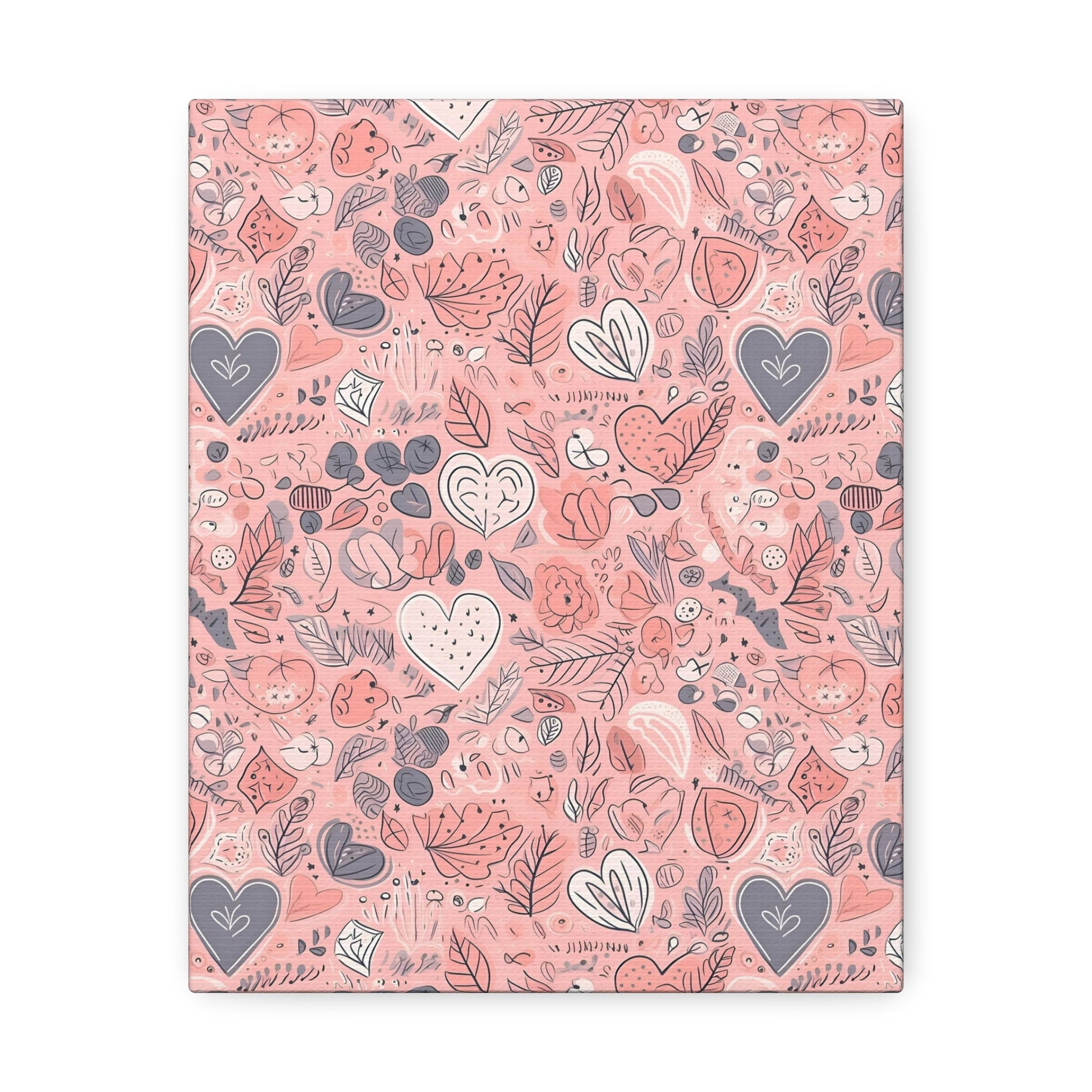 Springtime Blushing Hearts and Leaves - Whimsical Romance Wall Art Canvas - Pattern Symphony