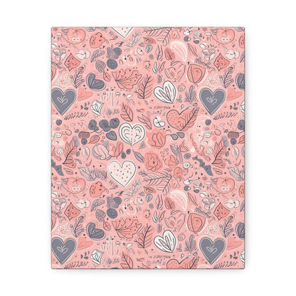 Springtime Blushing Hearts and Leaves - Whimsical Romance Wall Art Canvas - Pattern Symphony