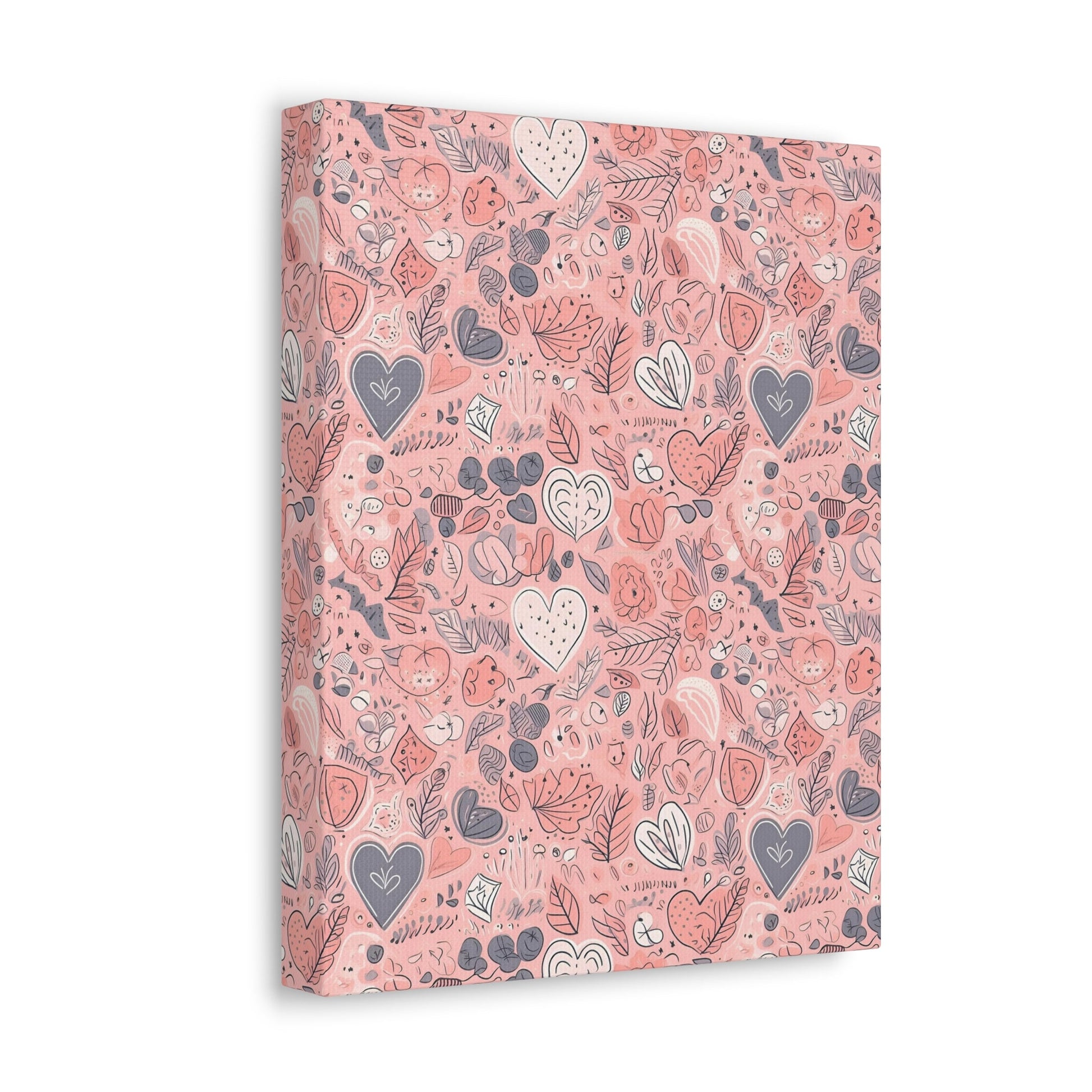 Springtime Blushing Hearts and Leaves - Whimsical Romance Wall Art Canvas - Pattern Symphony