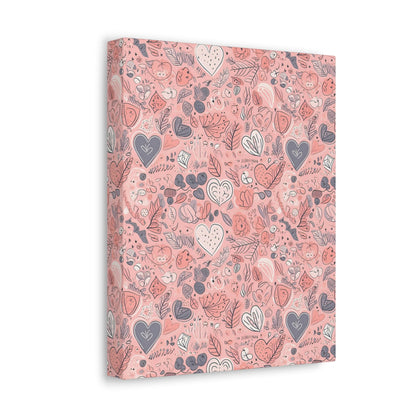 Springtime Blushing Hearts and Leaves - Whimsical Romance Wall Art Canvas - Pattern Symphony