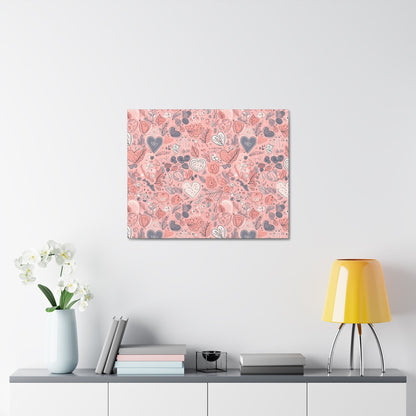 Springtime Blushing Hearts and Leaves - Whimsical Romance Wall Art Canvas - Pattern Symphony