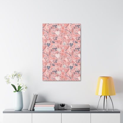 Springtime Blushing Hearts and Leaves - Whimsical Romance Wall Art Canvas - Pattern Symphony