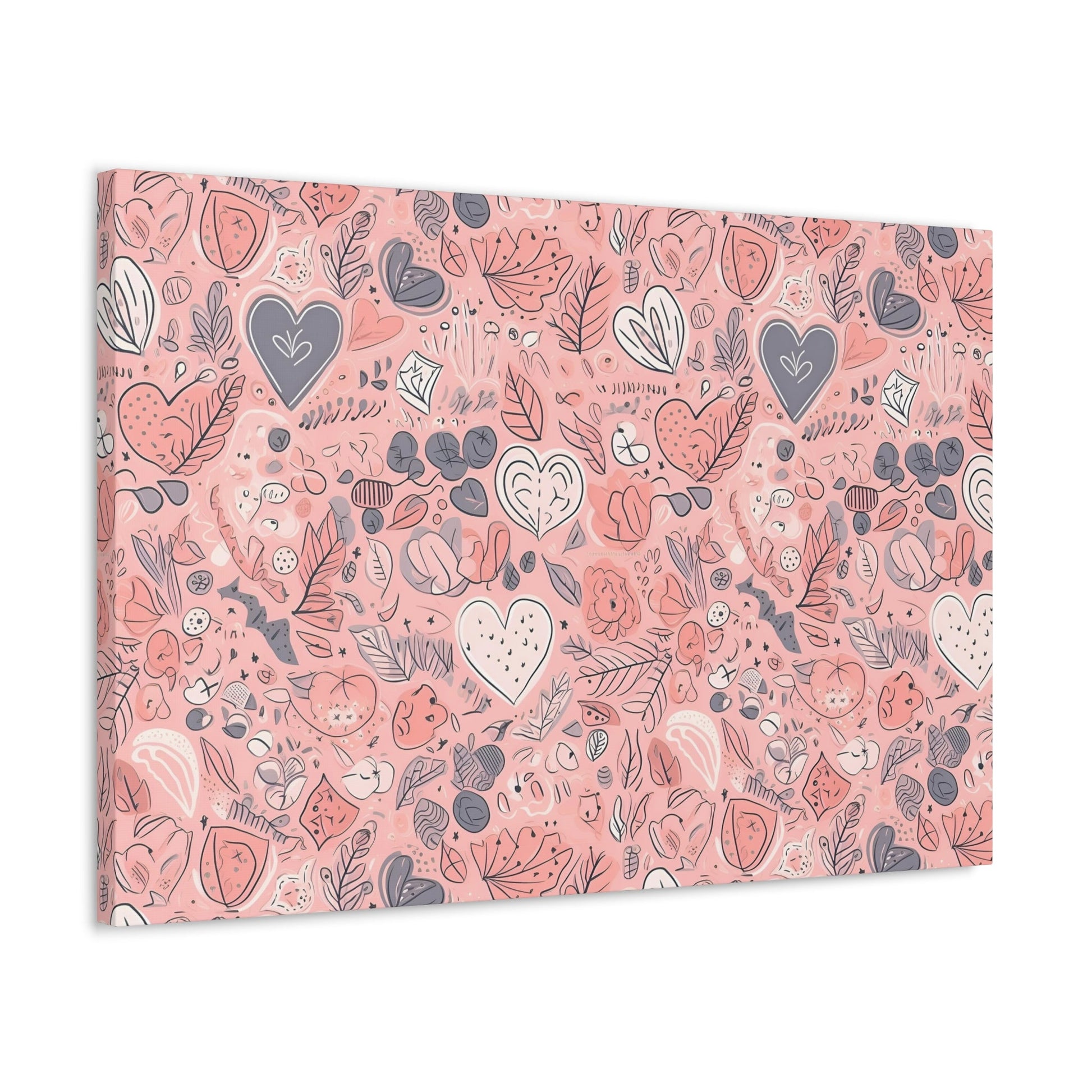 Springtime Blushing Hearts and Leaves - Whimsical Romance Wall Art Canvas - Pattern Symphony