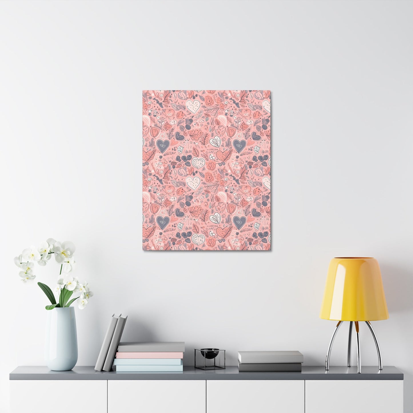 Springtime Blushing Hearts and Leaves - Whimsical Romance Wall Art Canvas - Pattern Symphony