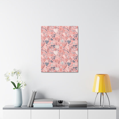 Springtime Blushing Hearts and Leaves - Whimsical Romance Wall Art Canvas - Pattern Symphony