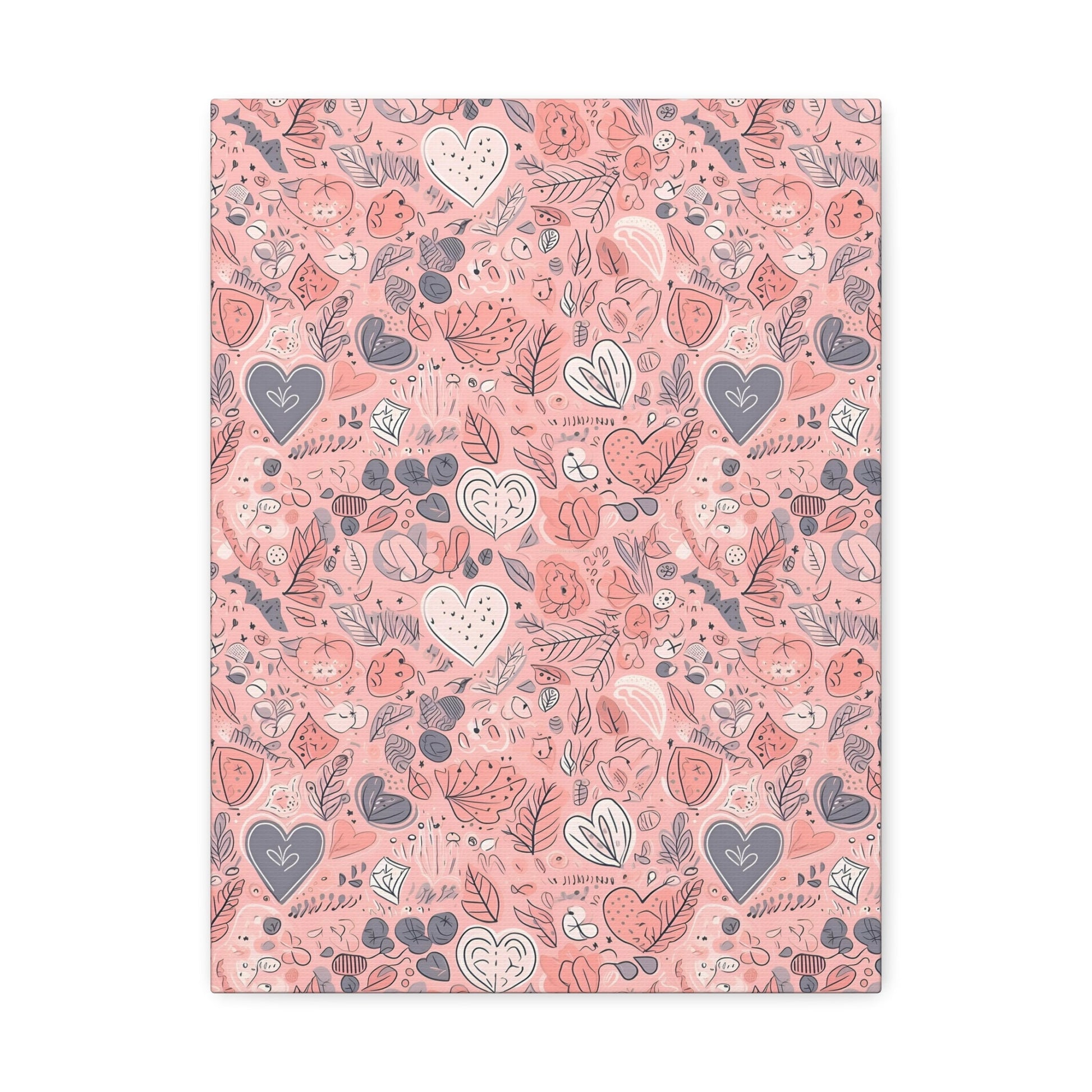 Springtime Blushing Hearts and Leaves - Whimsical Romance Wall Art Canvas - Pattern Symphony