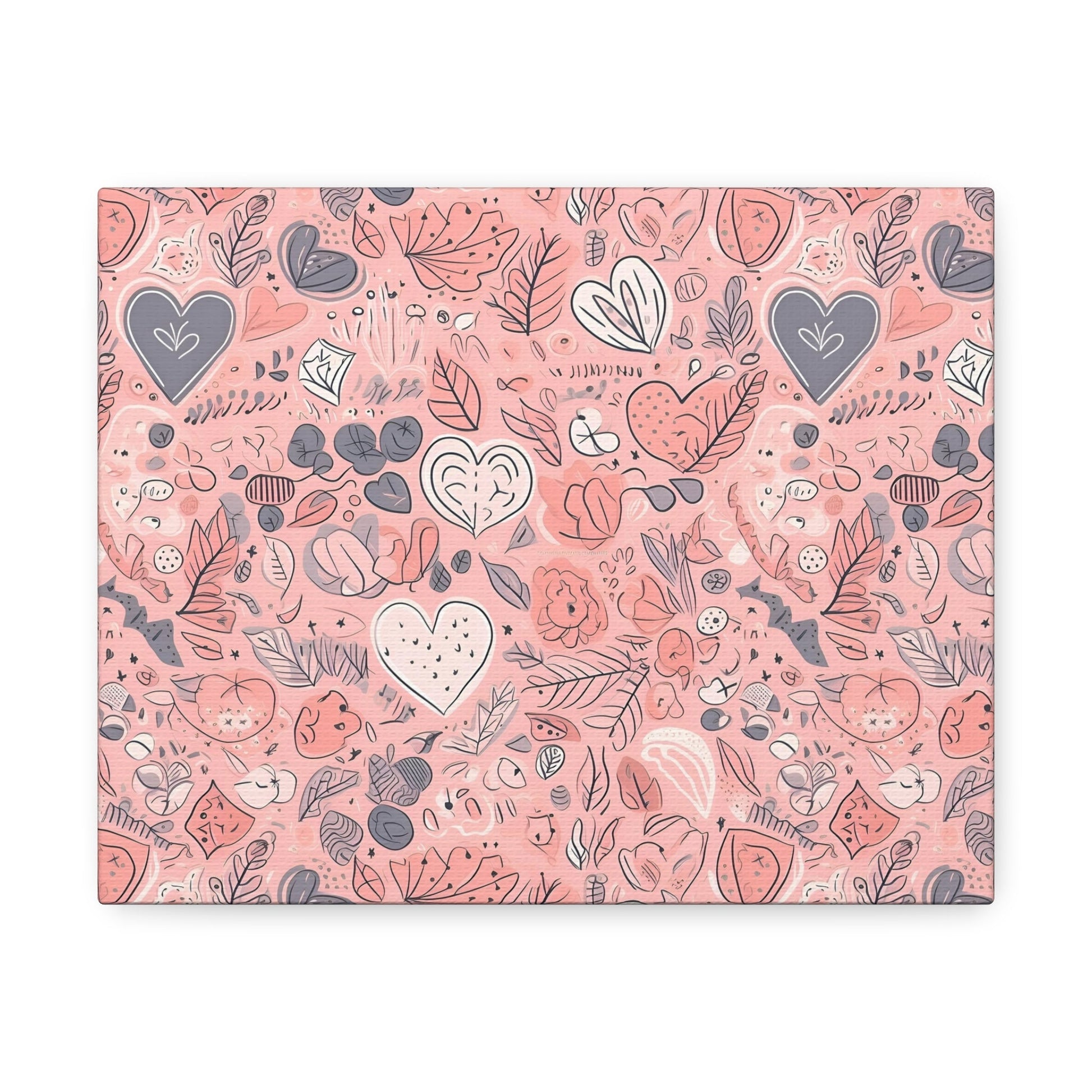 Springtime Blushing Hearts and Leaves - Whimsical Romance Wall Art Canvas - Pattern Symphony