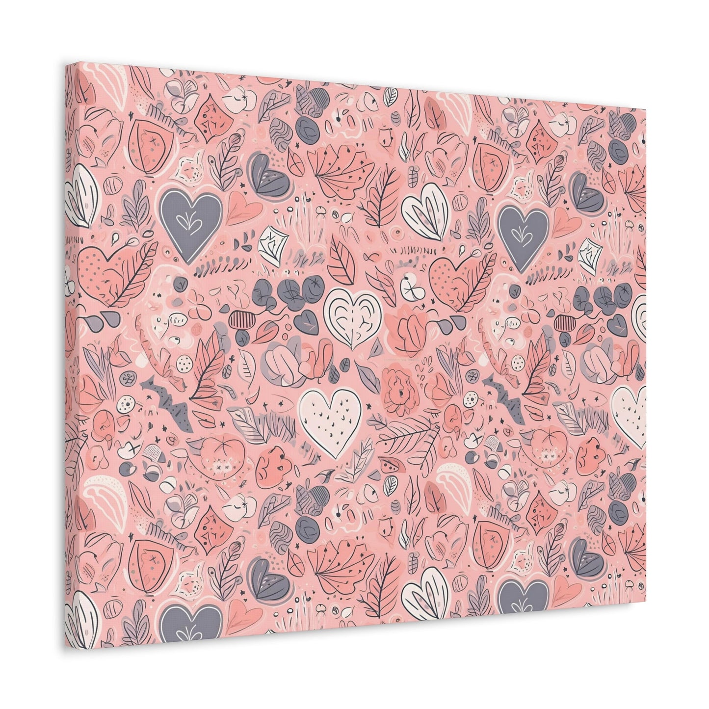 Springtime Blushing Hearts and Leaves - Whimsical Romance Wall Art Canvas - Pattern Symphony