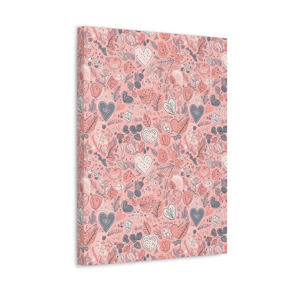 Springtime Blushing Hearts and Leaves - Whimsical Romance Wall Art Canvas - Pattern Symphony