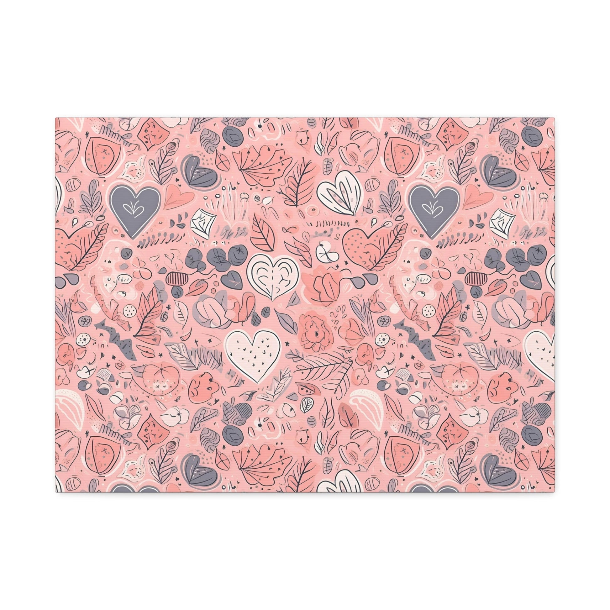 Springtime Blushing Hearts and Leaves - Whimsical Romance Wall Art Canvas - Pattern Symphony