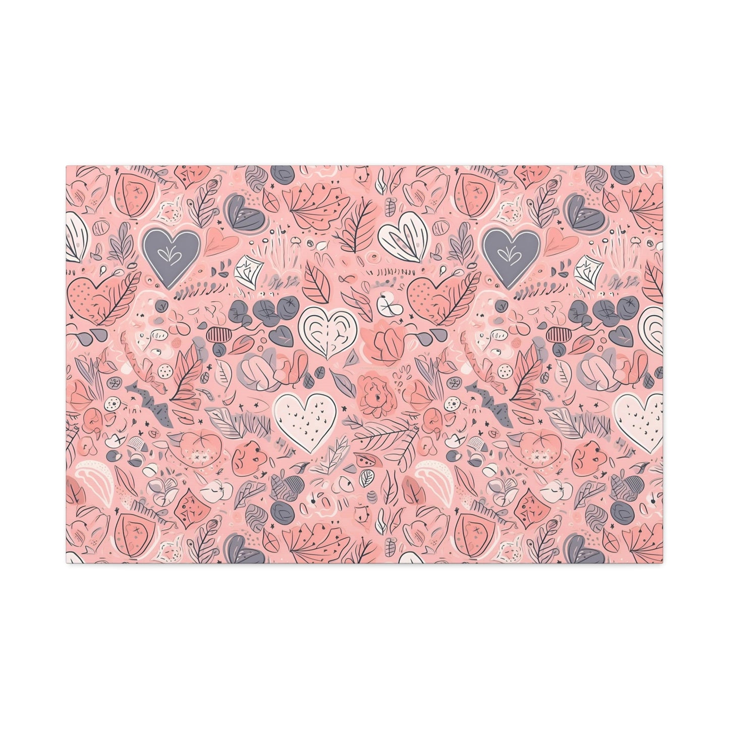 Springtime Blushing Hearts and Leaves - Whimsical Romance Wall Art Canvas - Pattern Symphony