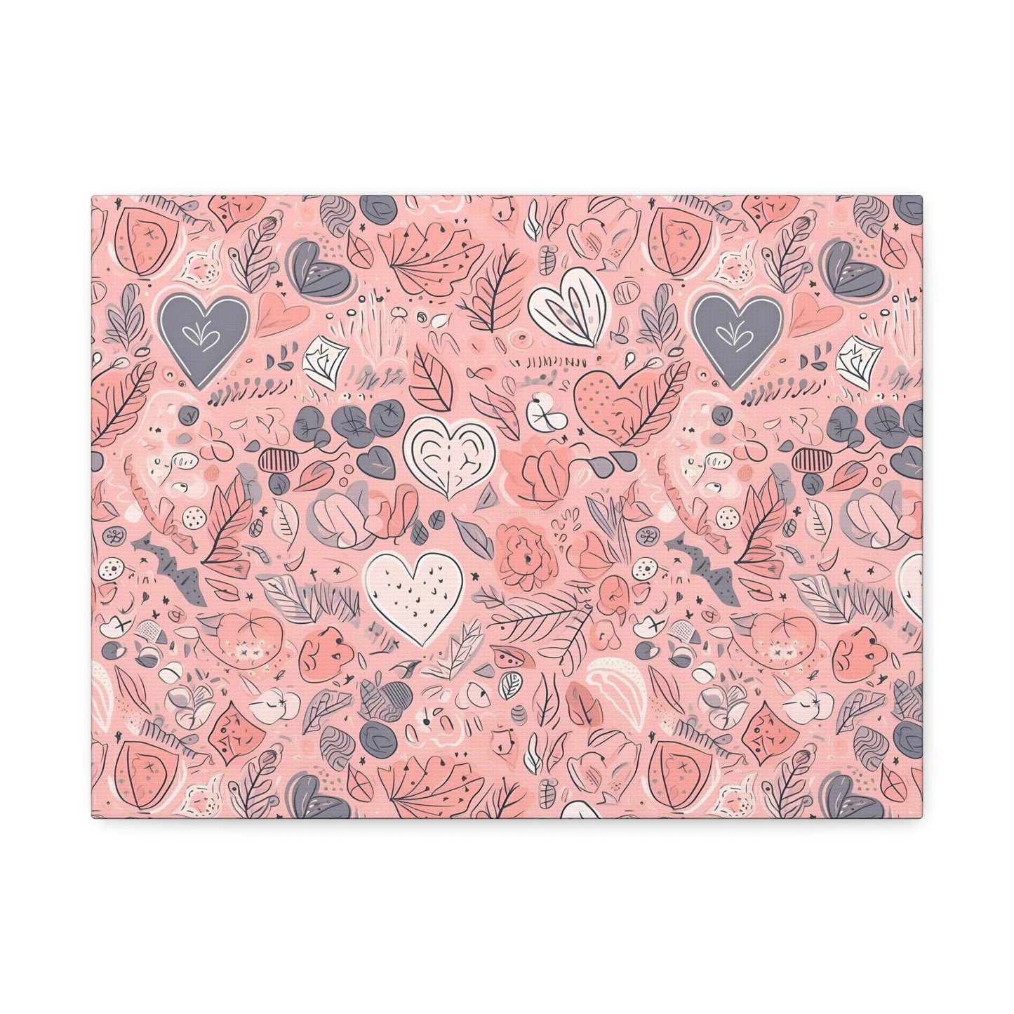 Springtime Blushing Hearts and Leaves - Whimsical Romance Wall Art Canvas - Pattern Symphony