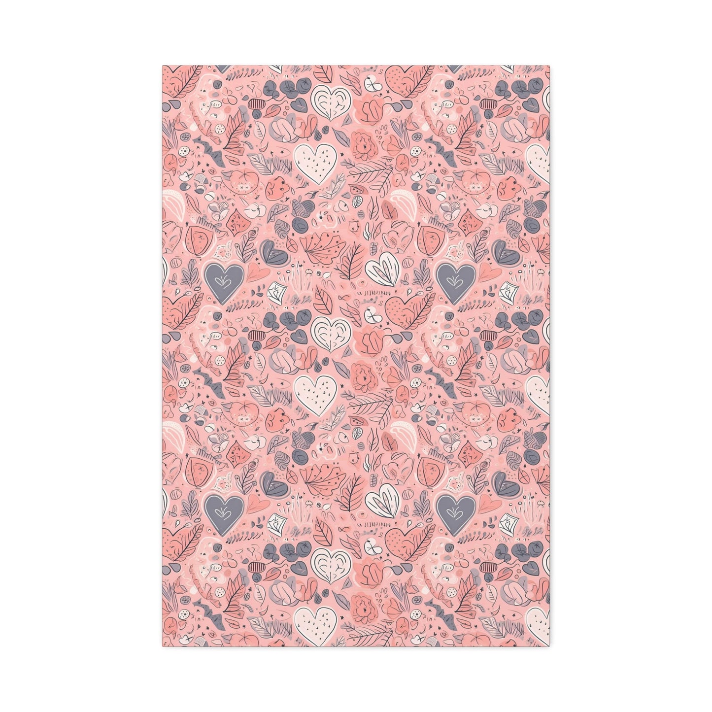 Springtime Blushing Hearts and Leaves - Whimsical Romance Wall Art Canvas - Pattern Symphony