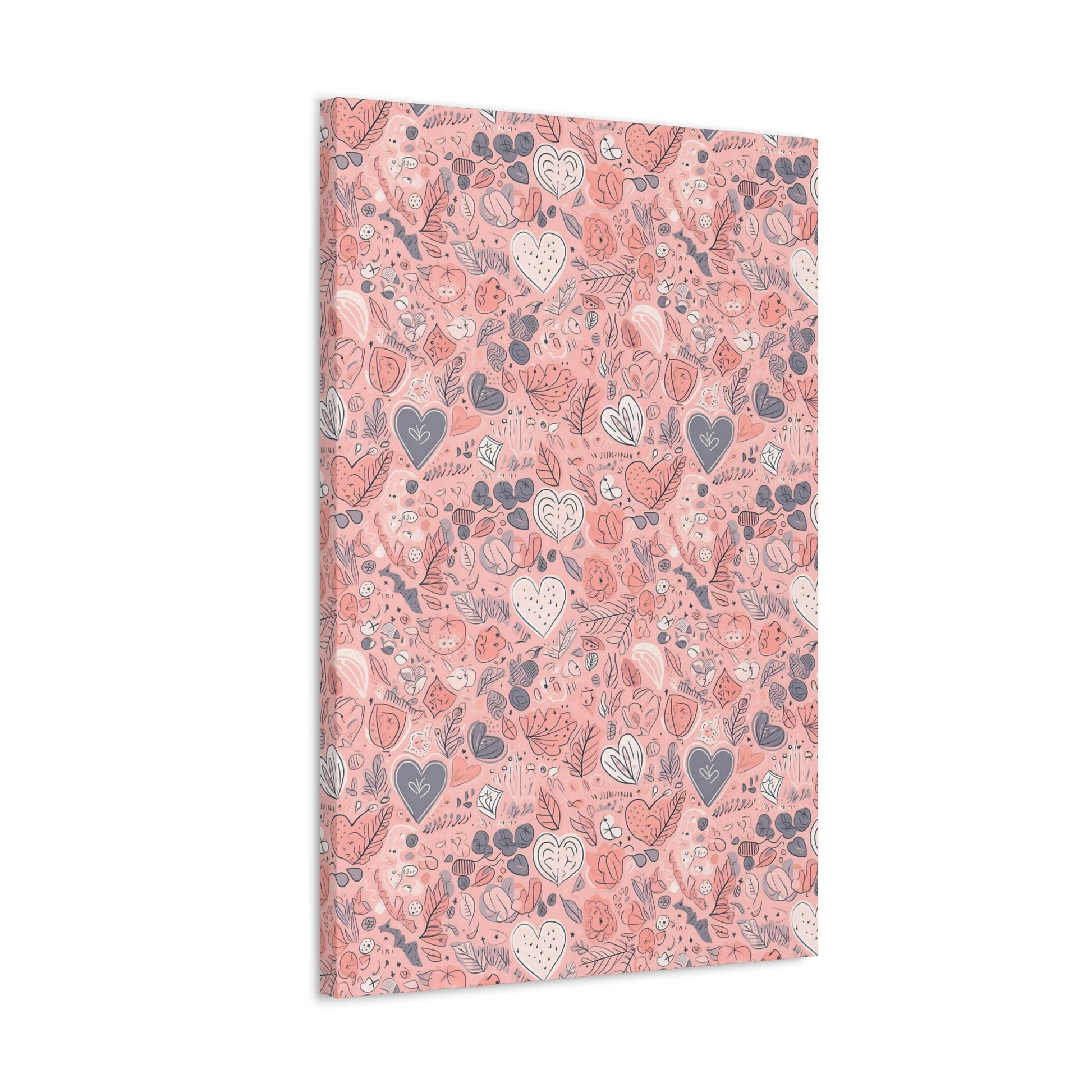 Springtime Blushing Hearts and Leaves - Whimsical Romance Wall Art Canvas - Pattern Symphony