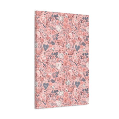 Springtime Blushing Hearts and Leaves - Whimsical Romance Wall Art Canvas - Pattern Symphony