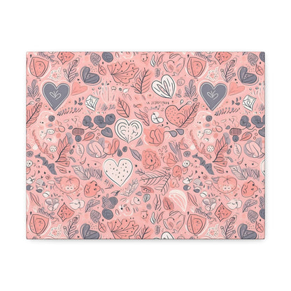 Springtime Blushing Hearts and Leaves - Whimsical Romance Wall Art Canvas - Pattern Symphony