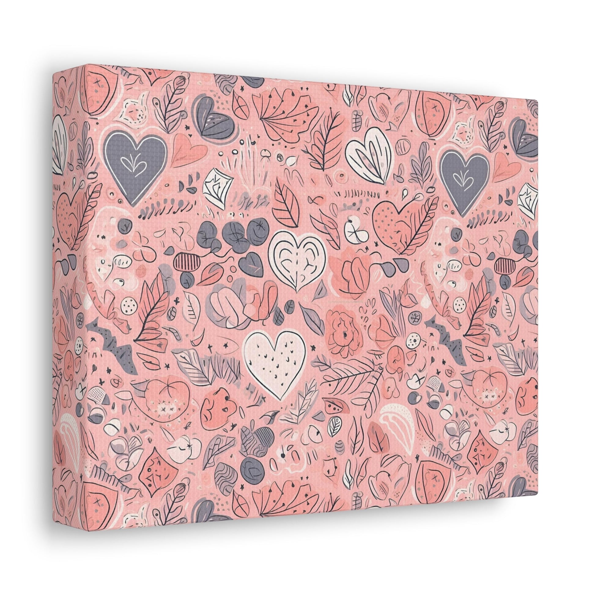 Springtime Blushing Hearts and Leaves - Whimsical Romance Wall Art Canvas - Pattern Symphony