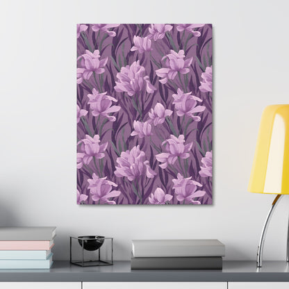 Springtime Violet Harmony - Delicate Purple Blooms Design Canvas Wall Art - Pattern Symphony