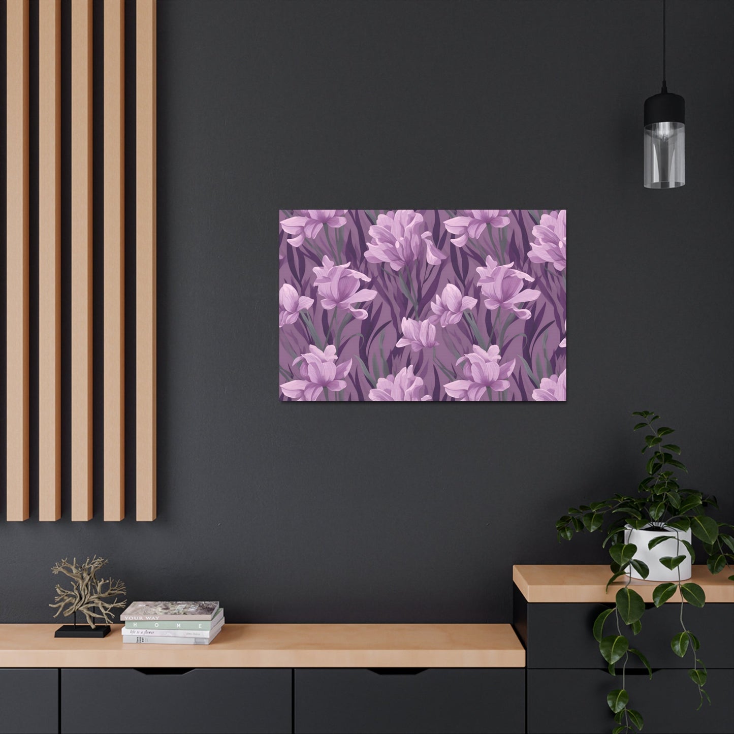 Springtime Violet Harmony - Delicate Purple Blooms Design Canvas Wall Art - Pattern Symphony