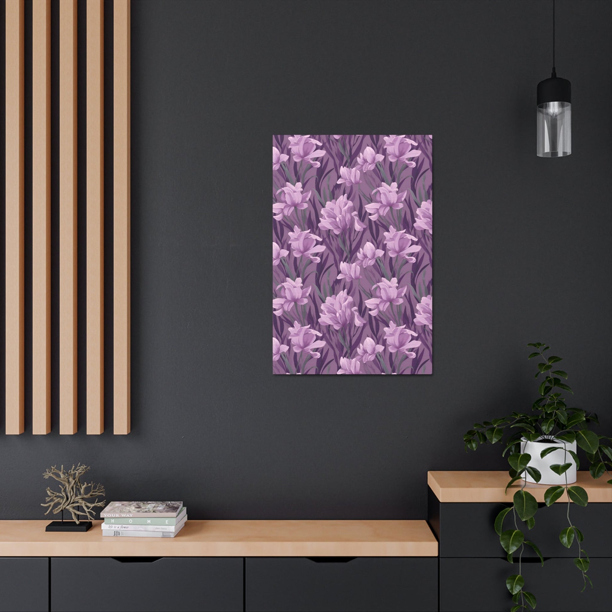 Springtime Violet Harmony - Delicate Purple Blooms Design Canvas Wall Art - Pattern Symphony