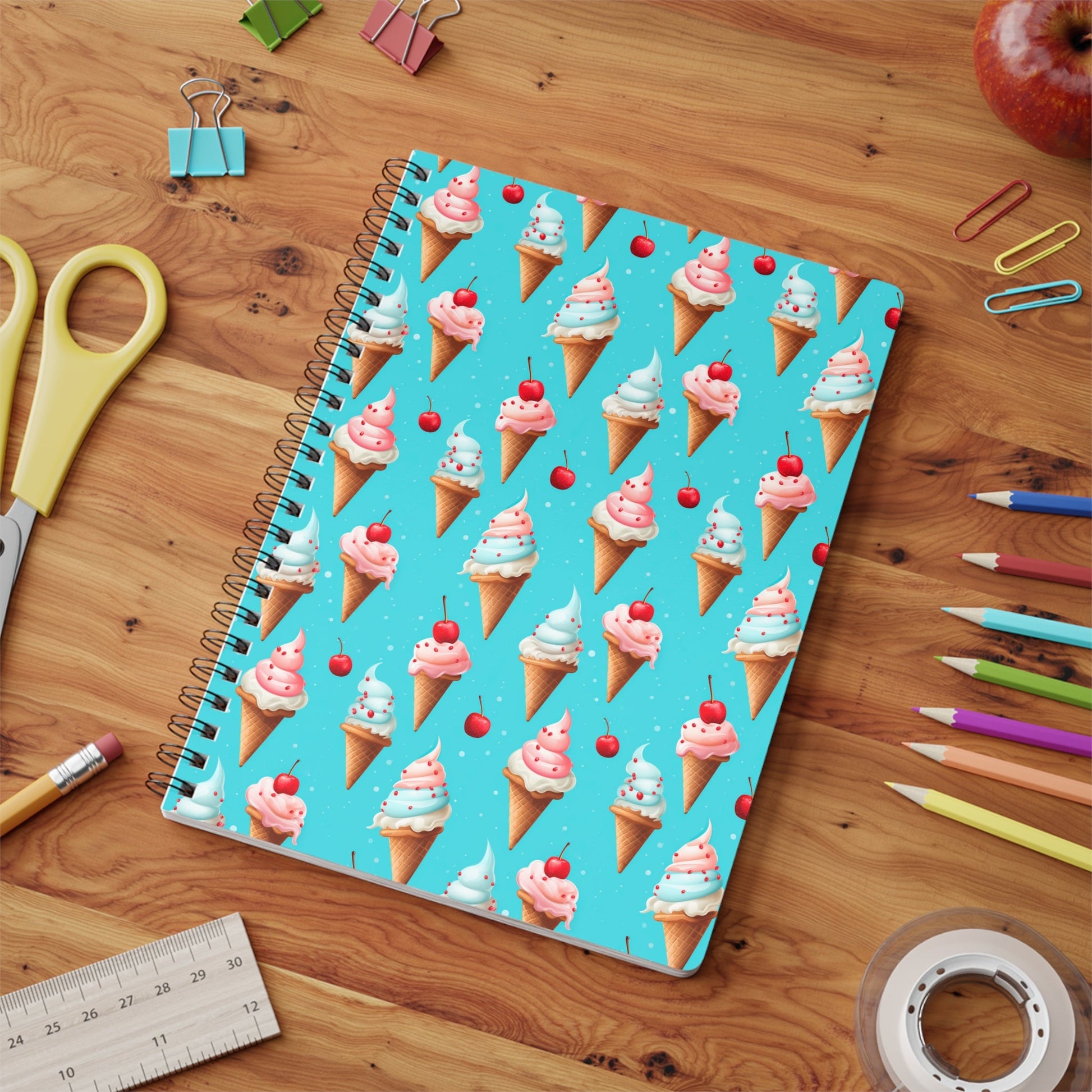 Sundae Funday Spiral Notebook - Whimsical Ice Cream Cones Pattern Paper products Pattern Symphony A5 Lined 