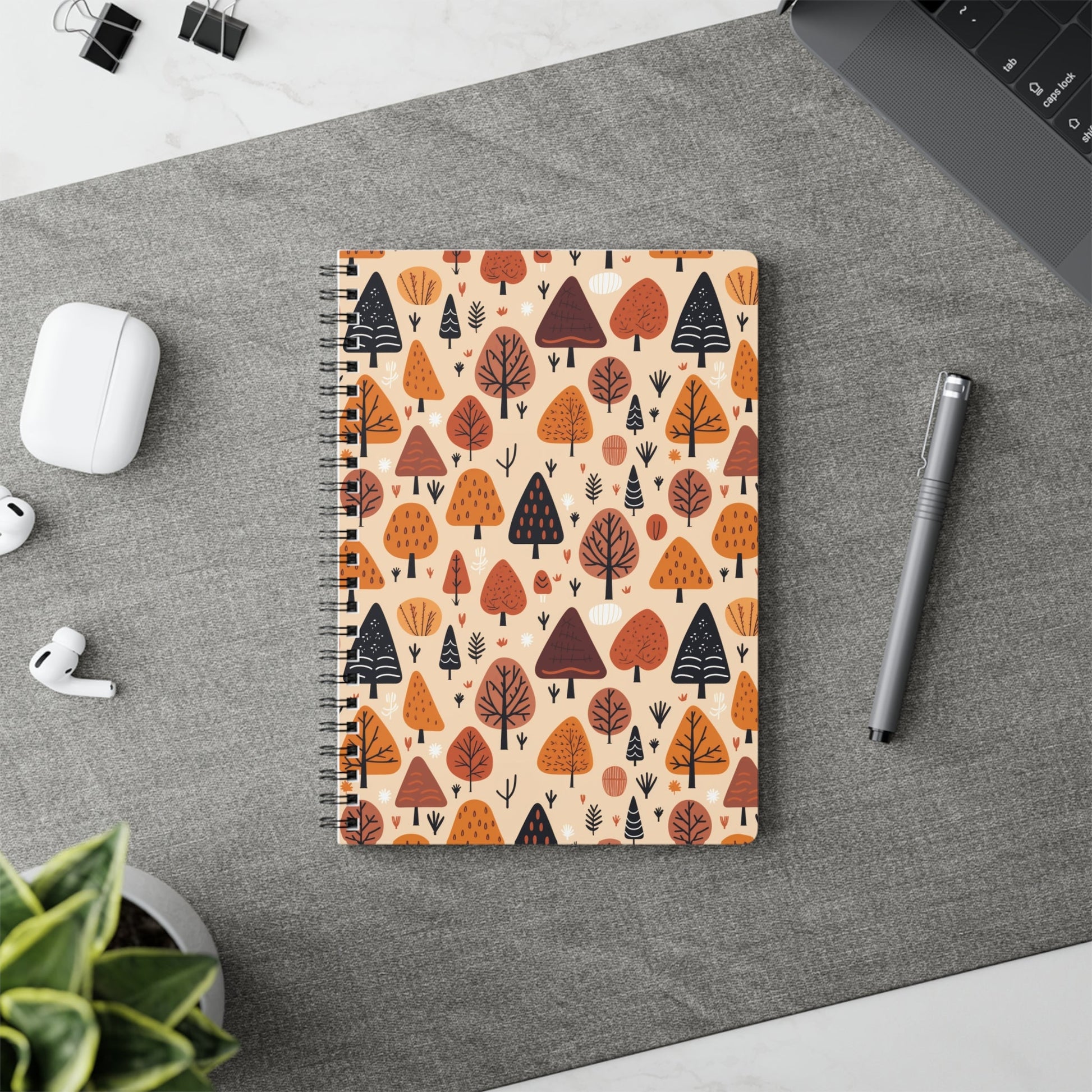 Terracotta Tree Tapestry: A Playful Autumn Mosaic - Notebook (A5) - Pattern Symphony