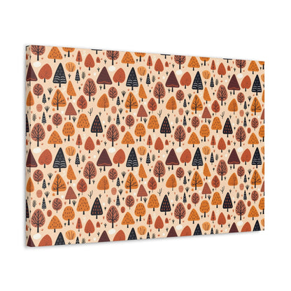 Terracotta Tree Tapestry: A Playful Autumn Mosaic - Satin Canvas, Stretched - Pattern Symphony