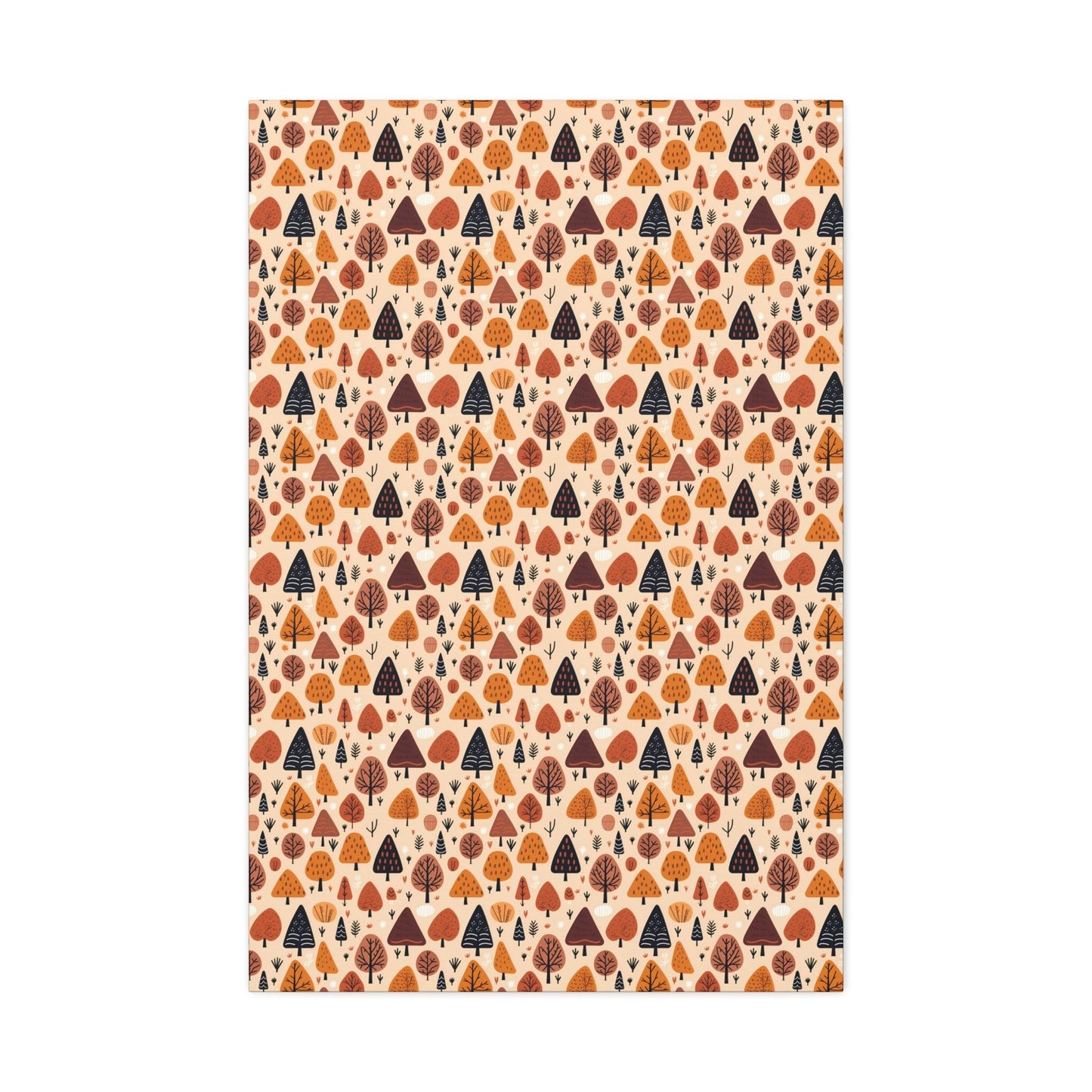 Terracotta Tree Tapestry: A Playful Autumn Mosaic - Satin Canvas, Stretched - Pattern Symphony