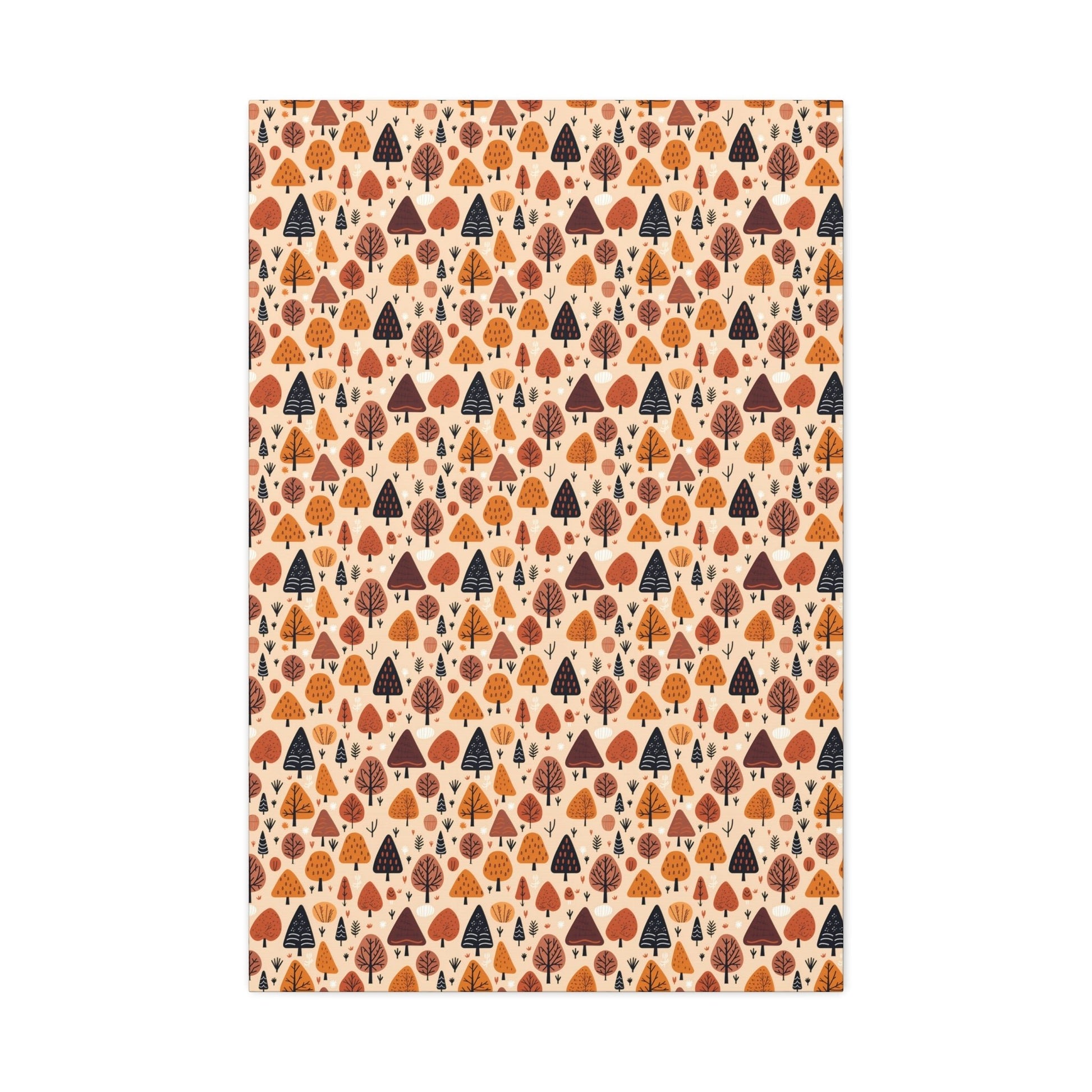 Terracotta Tree Tapestry: A Playful Autumn Mosaic - Satin Canvas, Stretched - Pattern Symphony