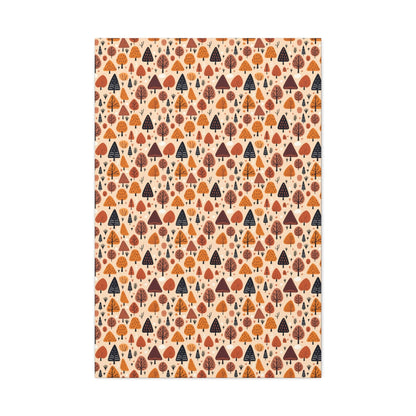 Terracotta Tree Tapestry: A Playful Autumn Mosaic - Satin Canvas, Stretched - Pattern Symphony