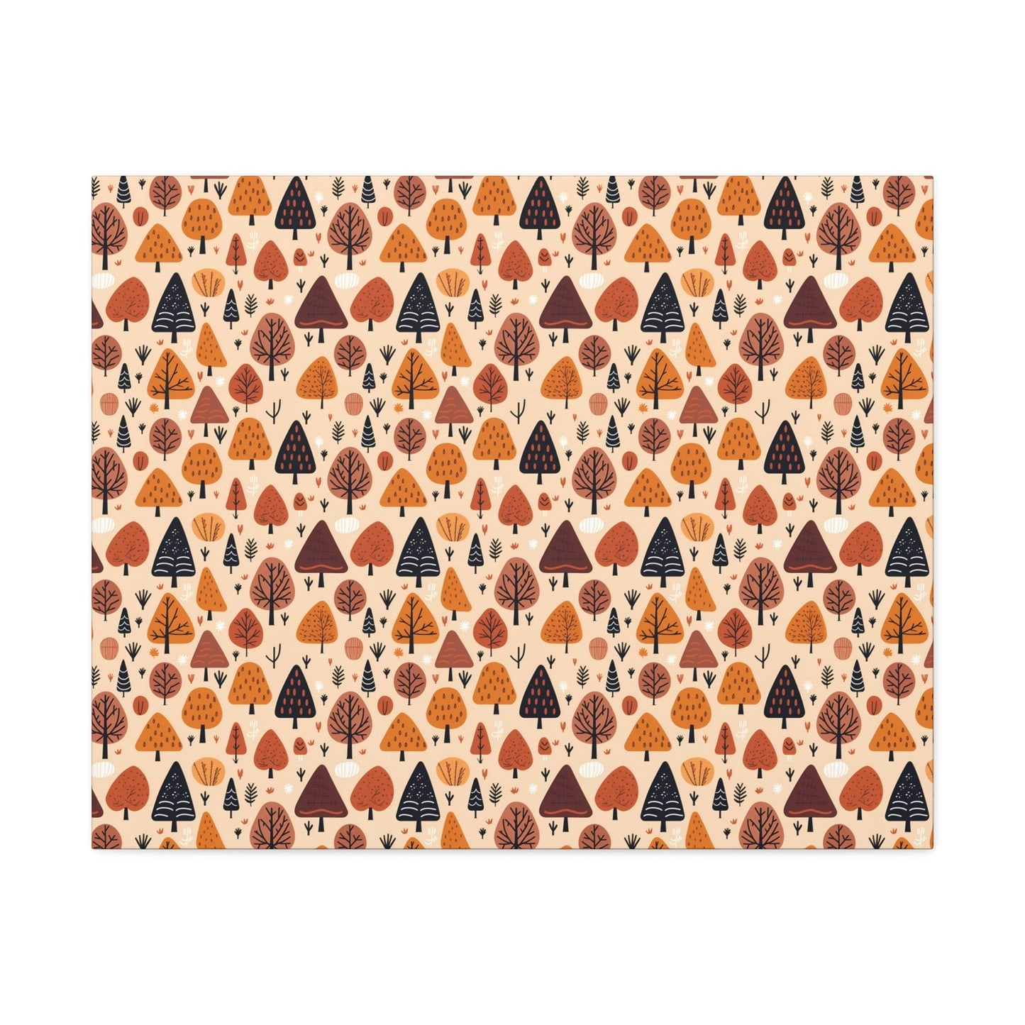 Terracotta Tree Tapestry: A Playful Autumn Mosaic - Satin Canvas, Stretched - Pattern Symphony