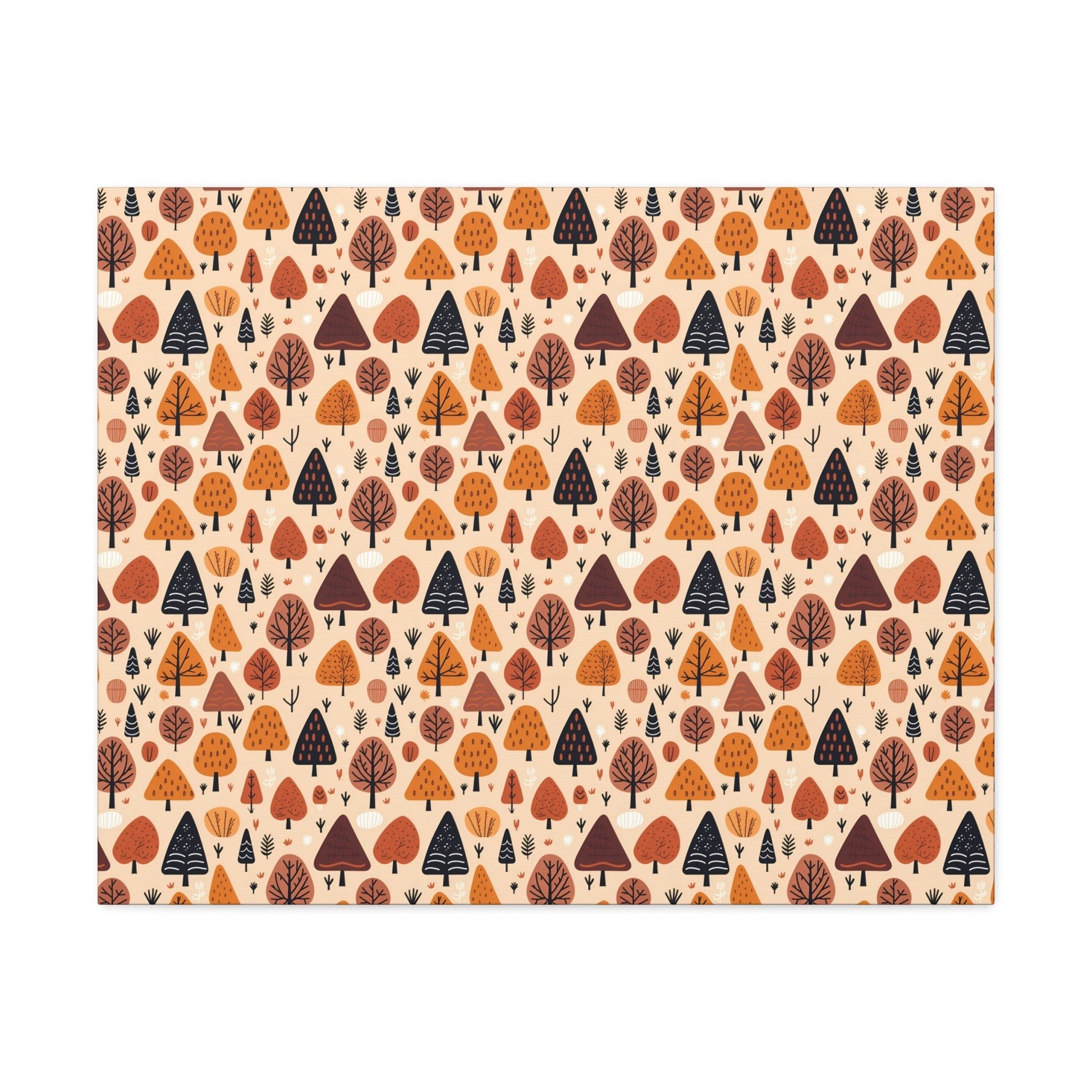 Terracotta Tree Tapestry: A Playful Autumn Mosaic - Satin Canvas, Stretched - Pattern Symphony