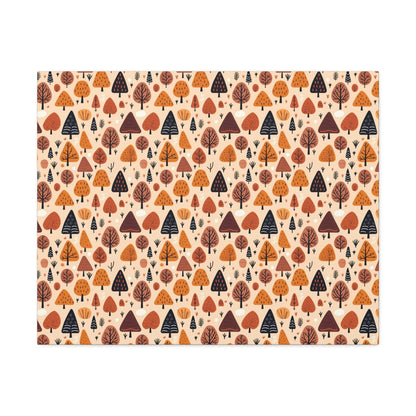 Terracotta Tree Tapestry: A Playful Autumn Mosaic - Satin Canvas, Stretched - Pattern Symphony