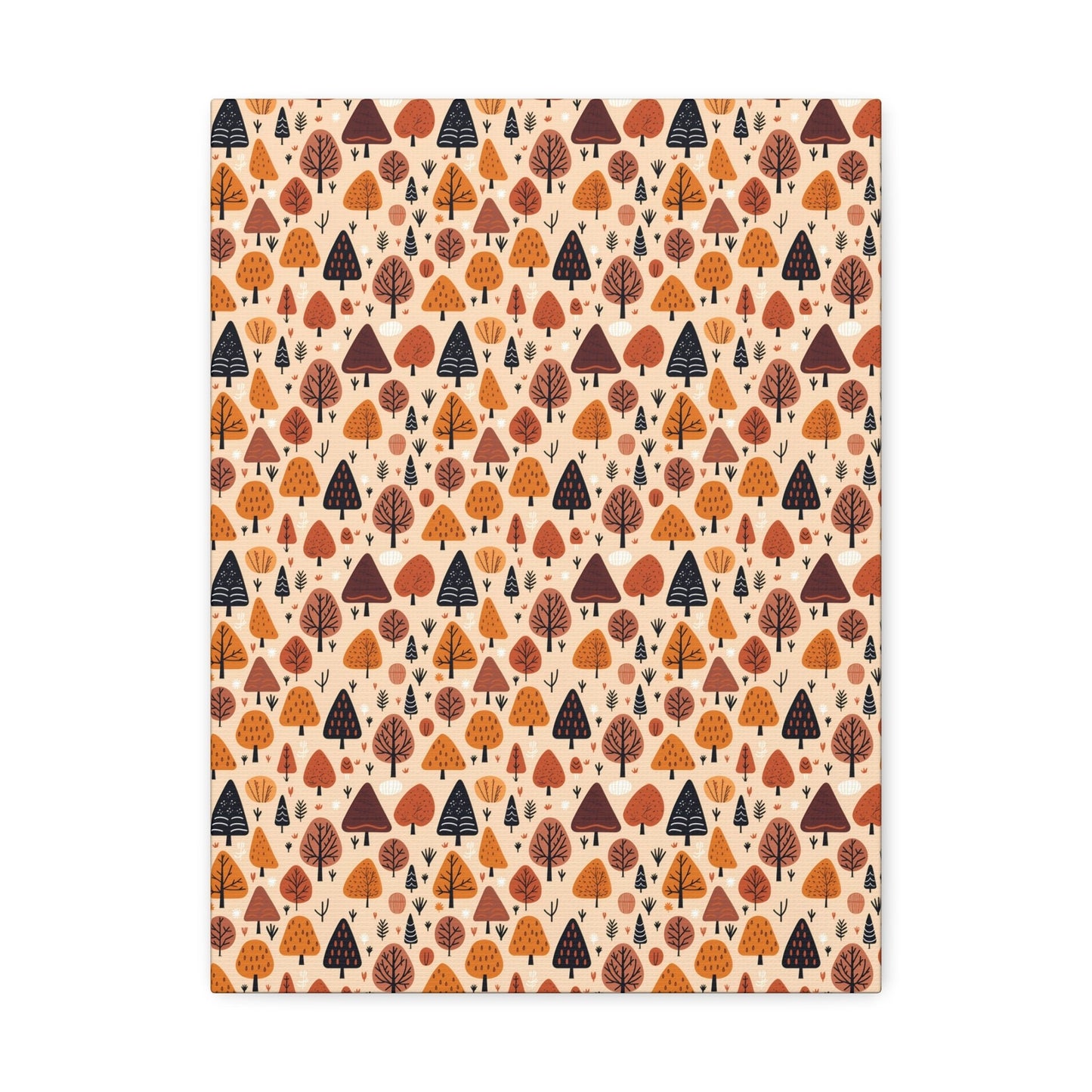 Terracotta Tree Tapestry: A Playful Autumn Mosaic - Satin Canvas, Stretched - Pattern Symphony