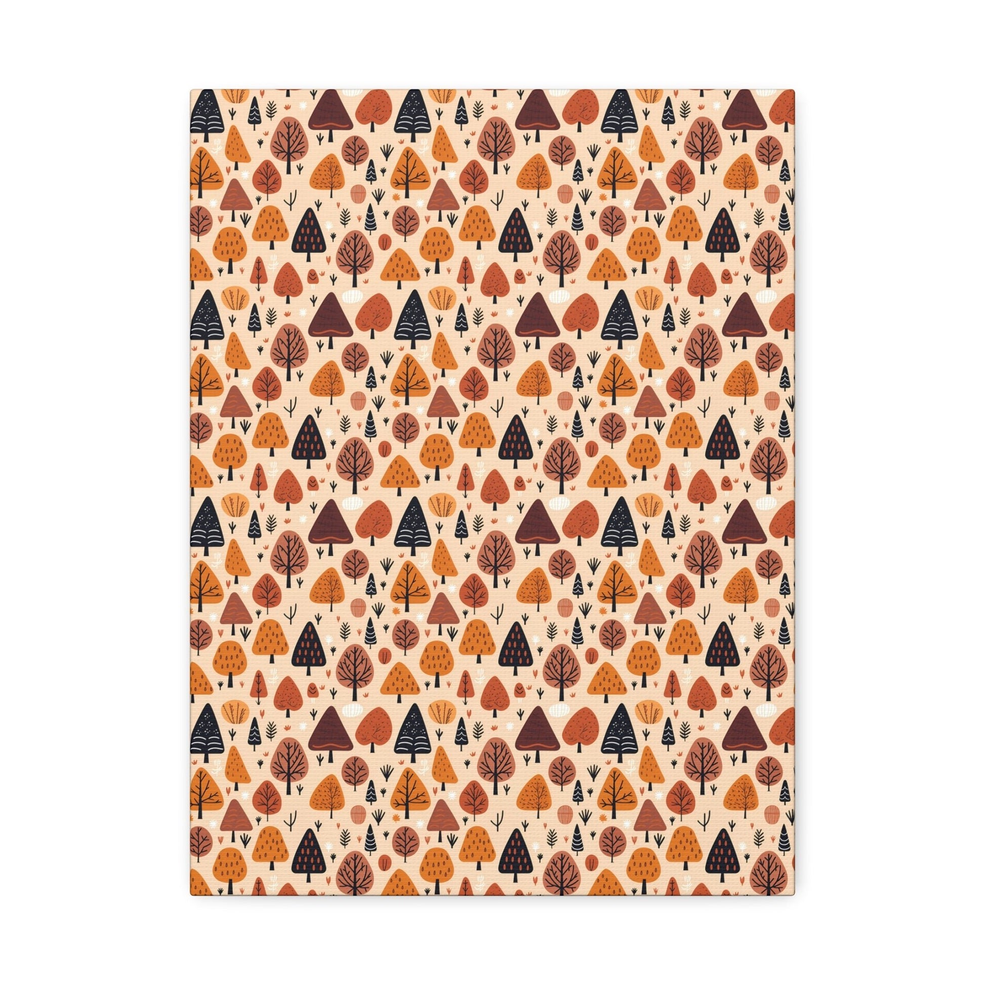 Terracotta Tree Tapestry: A Playful Autumn Mosaic - Satin Canvas, Stretched - Pattern Symphony