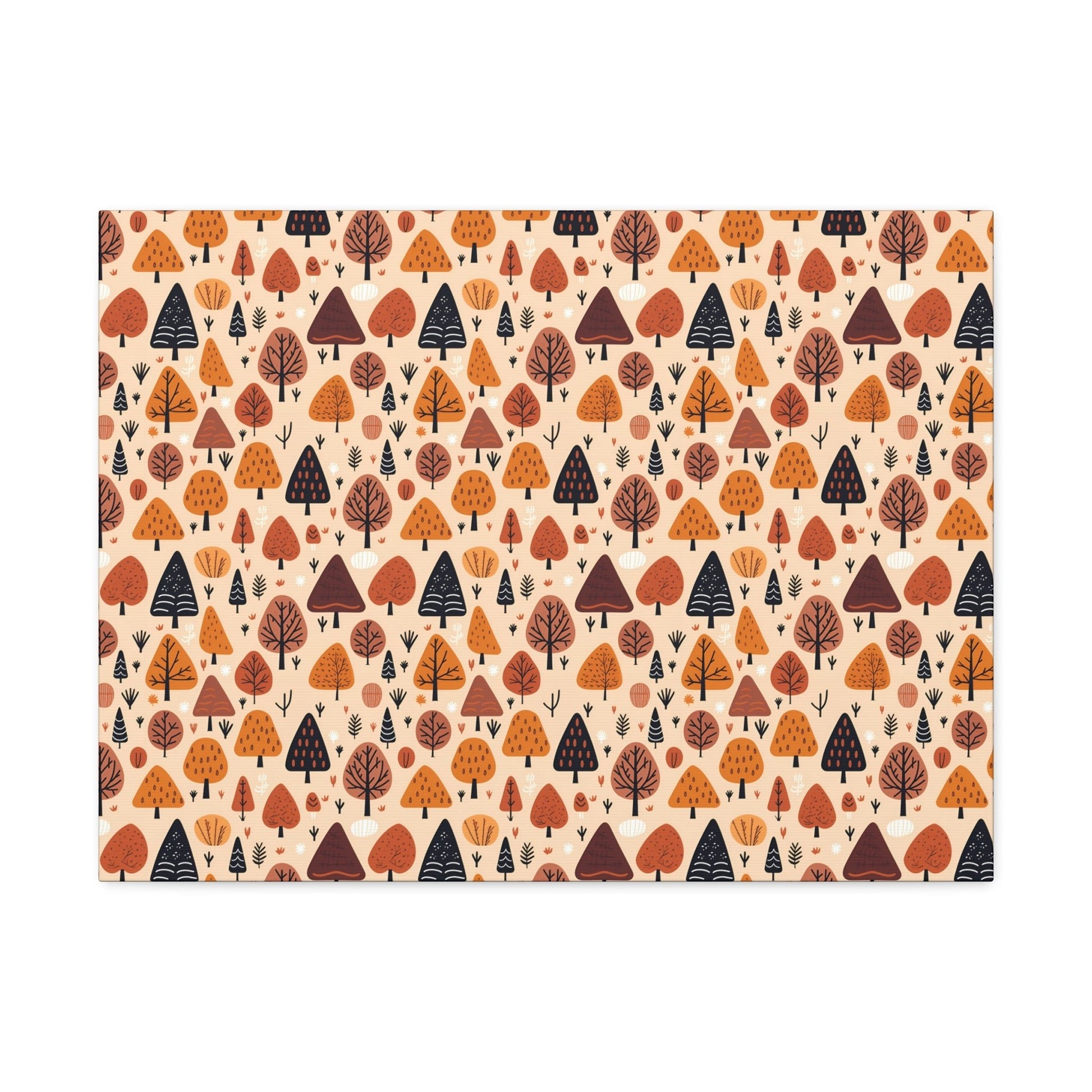 Terracotta Tree Tapestry: A Playful Autumn Mosaic - Satin Canvas, Stretched - Pattern Symphony