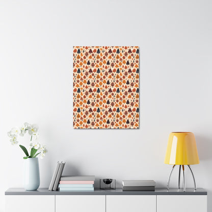 Terracotta Tree Tapestry: A Playful Autumn Mosaic - Satin Canvas, Stretched - Pattern Symphony