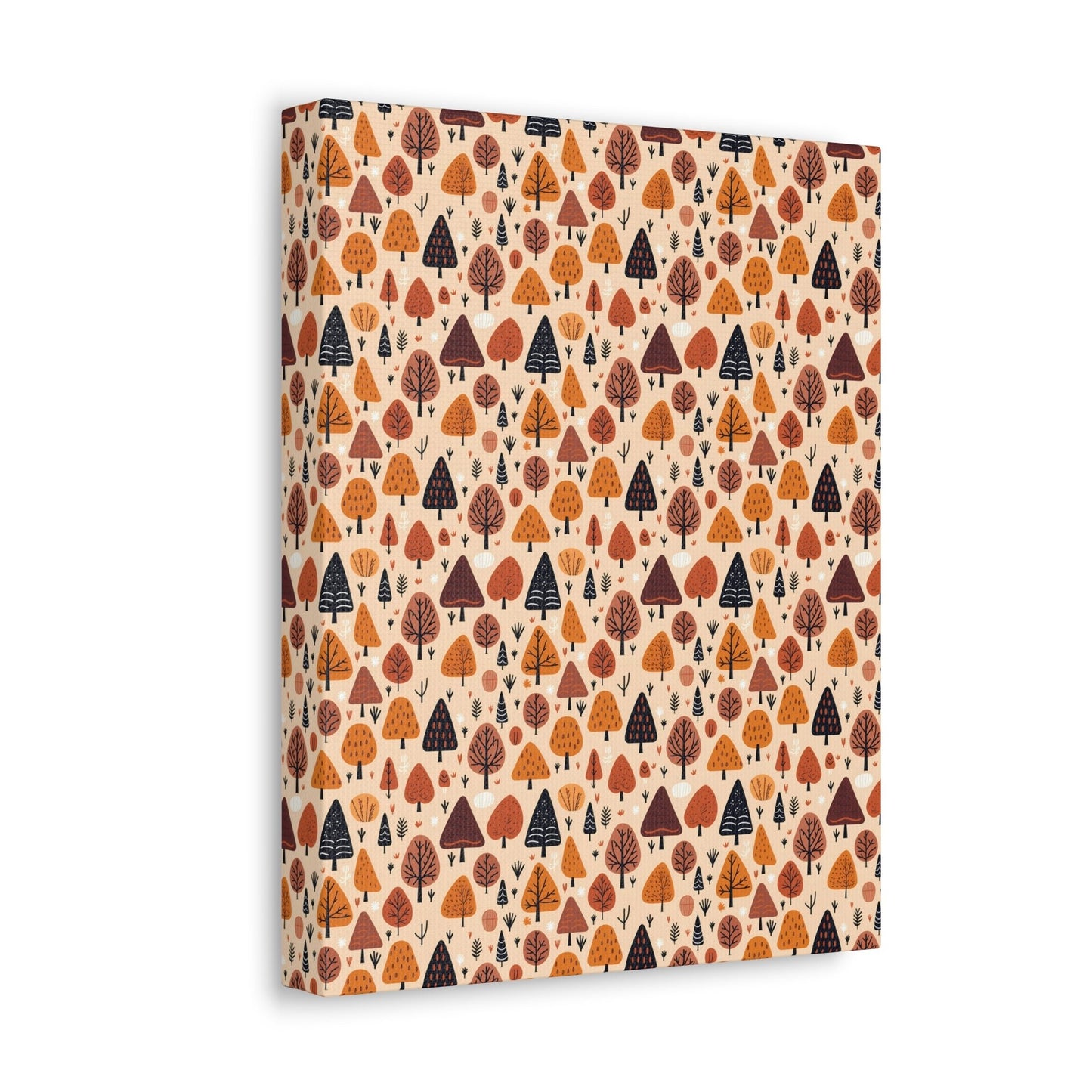 Terracotta Tree Tapestry: A Playful Autumn Mosaic - Satin Canvas, Stretched - Pattern Symphony