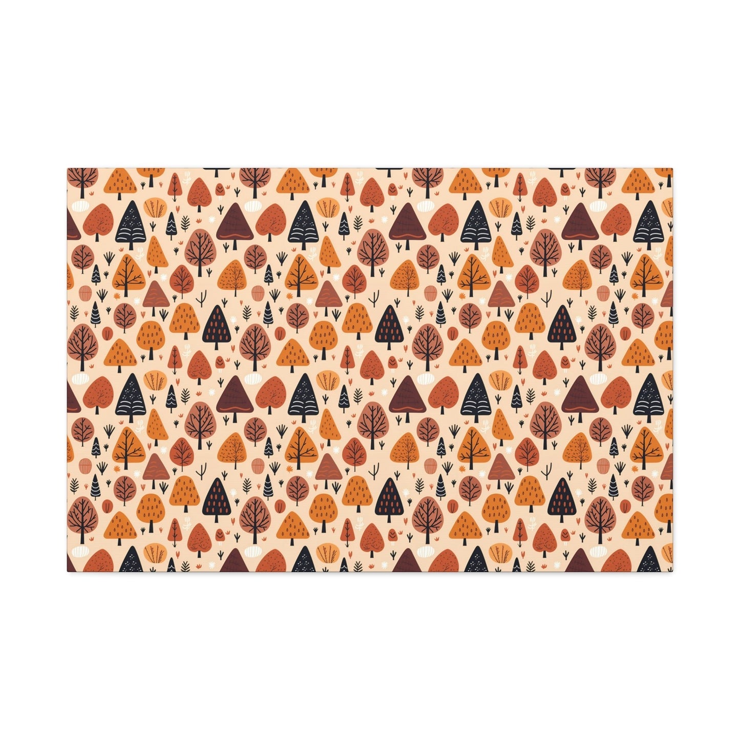 Terracotta Tree Tapestry: A Playful Autumn Mosaic - Satin Canvas, Stretched - Pattern Symphony