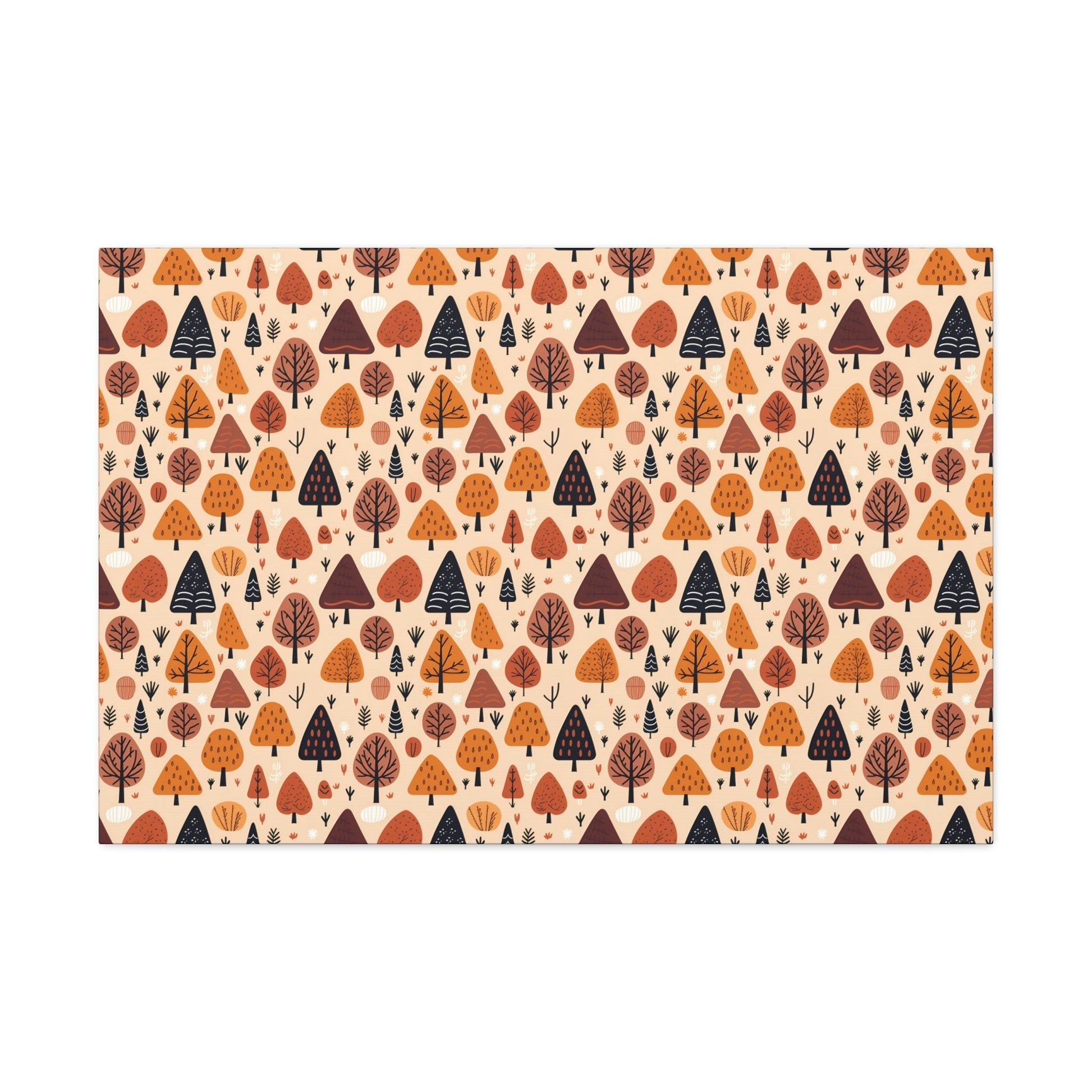 Terracotta Tree Tapestry: A Playful Autumn Mosaic - Satin Canvas, Stretched - Pattern Symphony