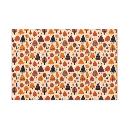 Terracotta Tree Tapestry: A Playful Autumn Mosaic - Satin Canvas, Stretched - Pattern Symphony