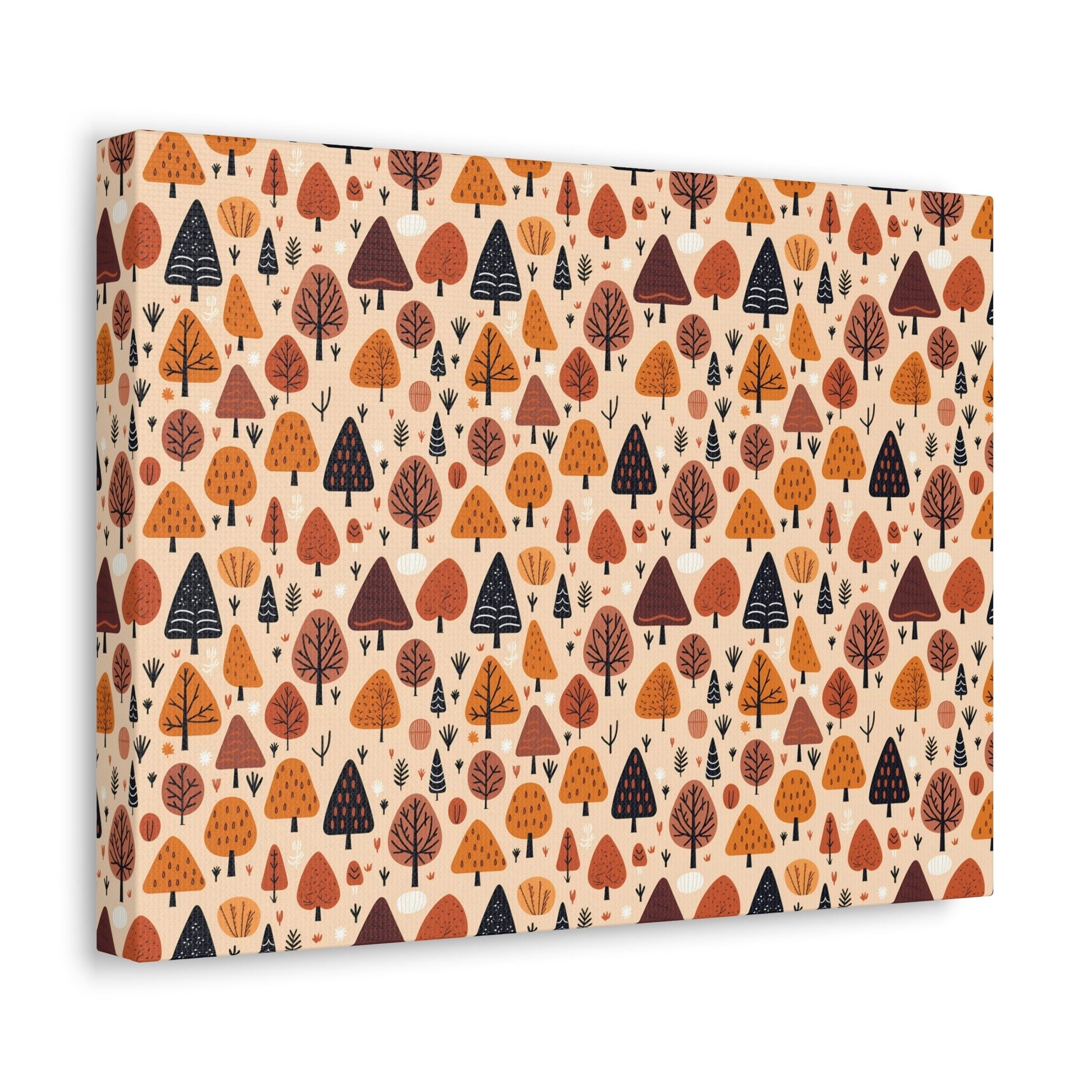 Terracotta Tree Tapestry: A Playful Autumn Mosaic - Satin Canvas, Stretched - Pattern Symphony