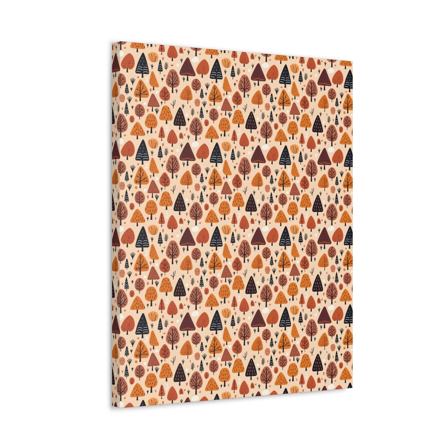 Terracotta Tree Tapestry: A Playful Autumn Mosaic - Satin Canvas, Stretched - Pattern Symphony