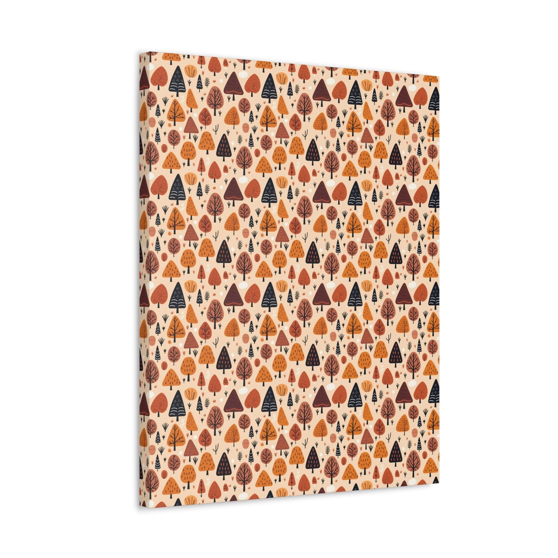 Terracotta Tree Tapestry: A Playful Autumn Mosaic - Satin Canvas, Stretched - Pattern Symphony