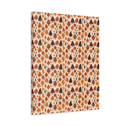 Terracotta Tree Tapestry: A Playful Autumn Mosaic - Satin Canvas, Stretched - Pattern Symphony