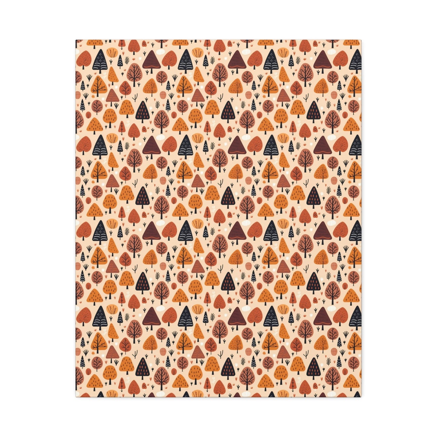 Terracotta Tree Tapestry: A Playful Autumn Mosaic - Satin Canvas, Stretched - Pattern Symphony