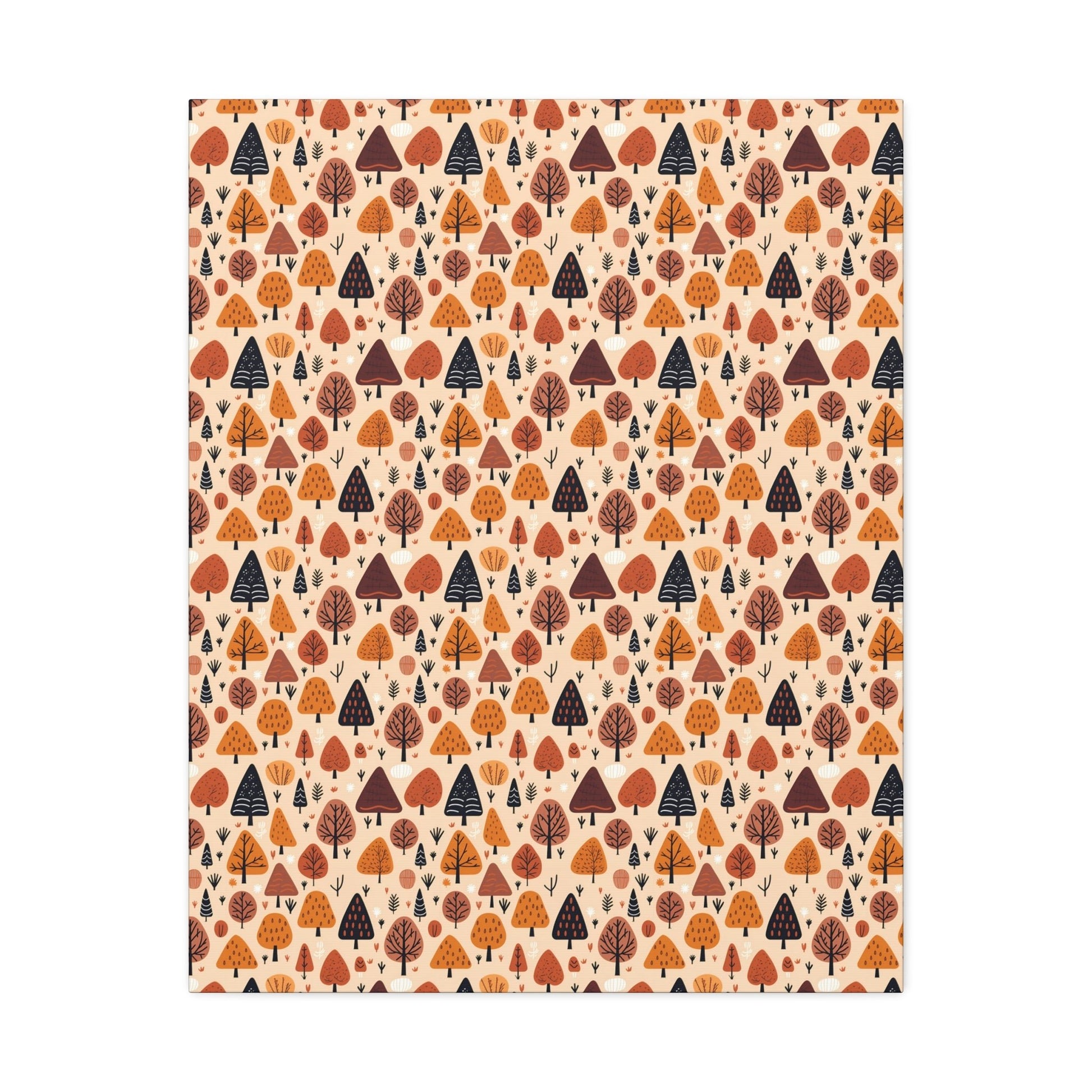 Terracotta Tree Tapestry: A Playful Autumn Mosaic - Satin Canvas, Stretched - Pattern Symphony