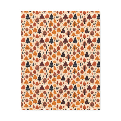 Terracotta Tree Tapestry: A Playful Autumn Mosaic - Satin Canvas, Stretched - Pattern Symphony