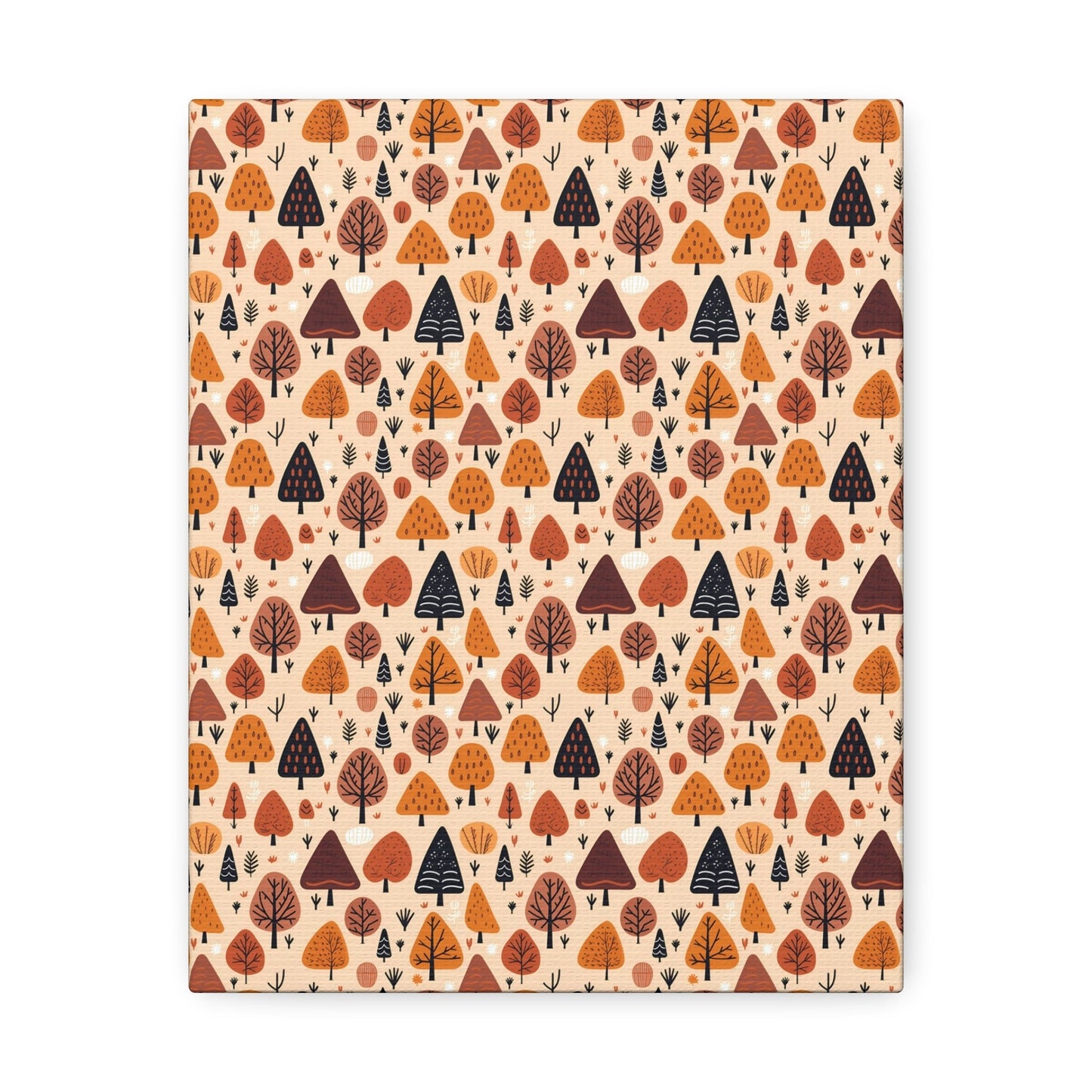 Terracotta Tree Tapestry: A Playful Autumn Mosaic - Satin Canvas, Stretched - Pattern Symphony